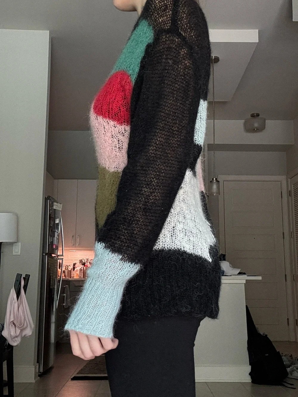 ZARA Black Abstract Colorblock Mohair-Blend Sweater Alpaka Wool - Picture 2 of 4